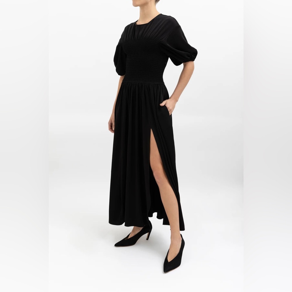 NWOT LA LIGNE- Blanca Dress Smocked Black Midi Dress Puff Sleeve size S
